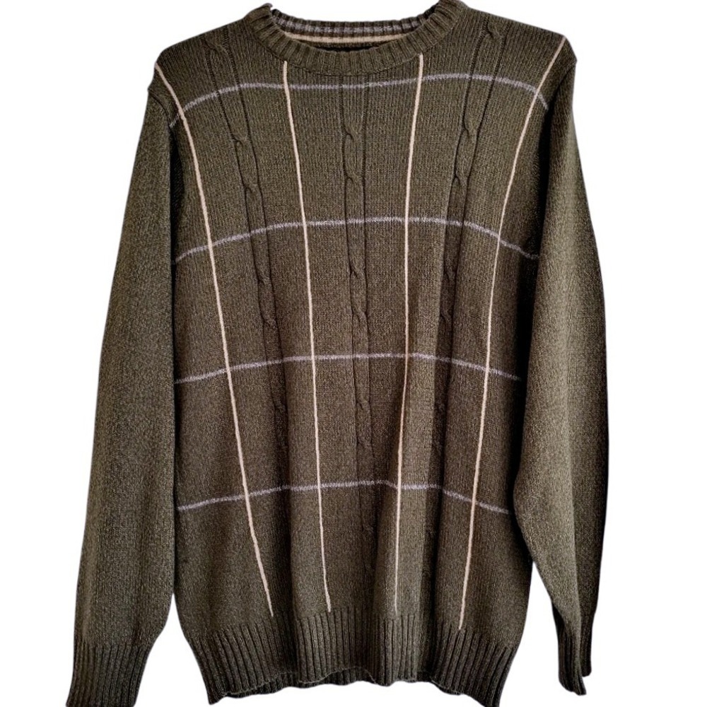 Basic Editions Olive Green Men's Medium Sweater Medium‎ EUC Pullover Crew Neck